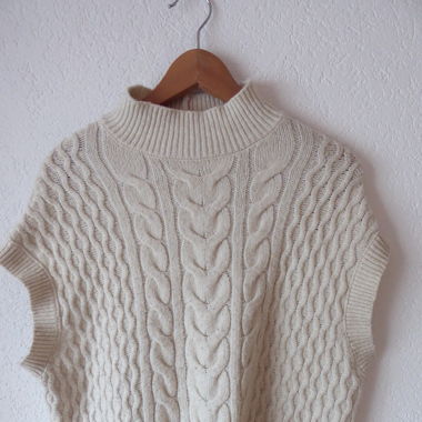 Strickpullover Gr. L beige Kurzarm Rollkragen