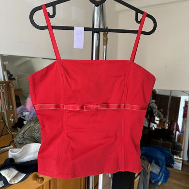 Vintage Red Cotton Corset with Bow