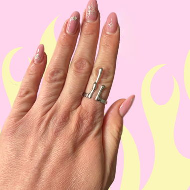 bague statement argenté chrome liquide look 54 y2k