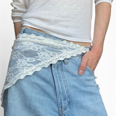 Gonna a portafoglio in denim e pizzo