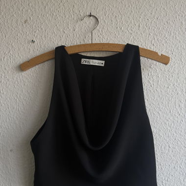 ZARA black draped scoop neck top