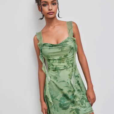 Cider mini dress with ruffle green XS/S