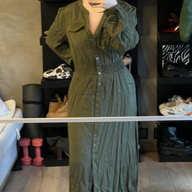 Long khaki PROMOD dress with buttons