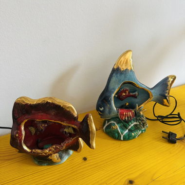 Set mit 3 Keramiklampen Fische Vintage