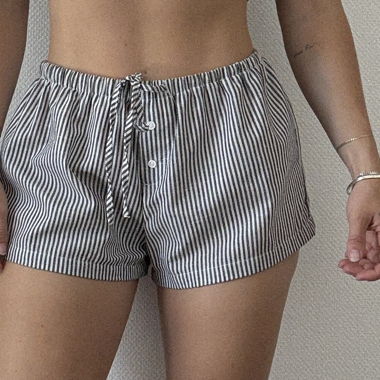 Grey and white stripe linen shorts