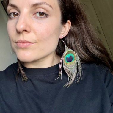 Boucles d’oreilles avec de vraies plumes de paon