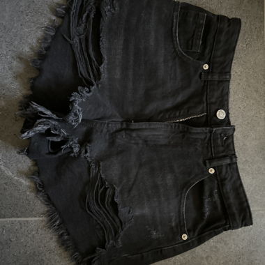 Black Destroy Denim Shorts