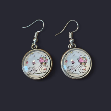 Boucles d’oreilles vélo fleuri 