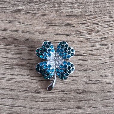 Four Leaf Clover Sparkly Brooch with Rhinestones
