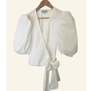 Blusa a portafoglio Ganni bianca Gr. 36