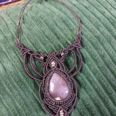 Schwarze Macrame Halskette Achat Handgemacht