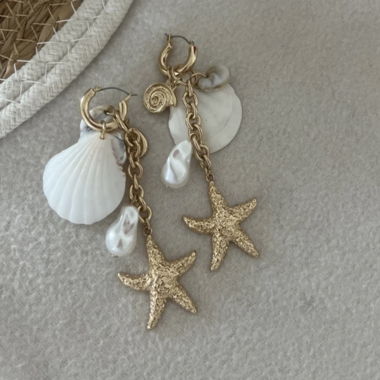 Gold large starfish shell earrings