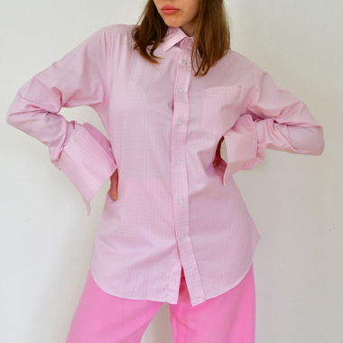 Vintage Tailored Checkered Blouse Baby Pink