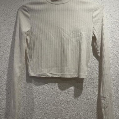 Crop-top à manches longues côtelé blanc