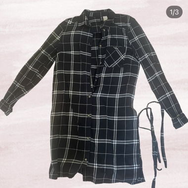 Abito camicia con cintura, nero e bianco