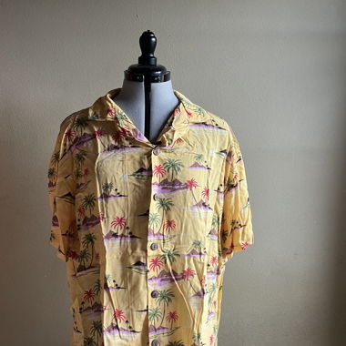 Camicia Hawaii Gialla con Motivo Palme