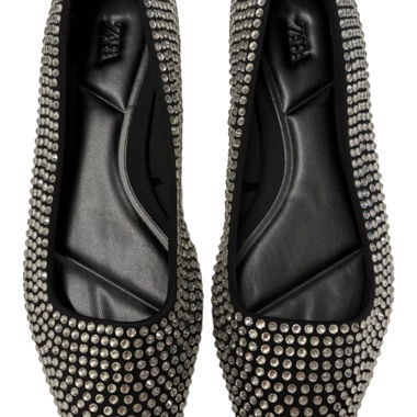 Zara Rhinestone Ballerinas Size 36 black glitter