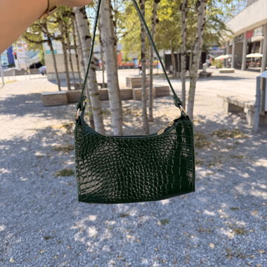 Grüne Croco-Relief-Schultertasche
