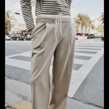 Pantalon ample avec double ceinture - Beige 