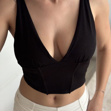 Black top with plunging neckline