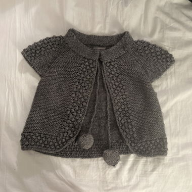 Knitted Babydoll Cardigan with Pom-poms