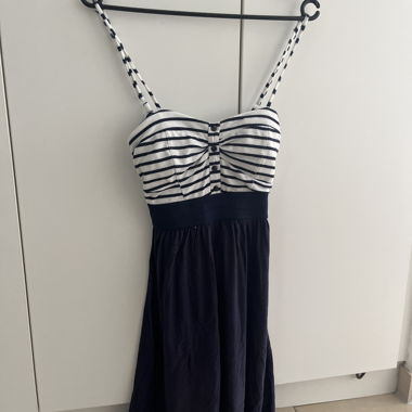 Abito bustier a righe blu navy