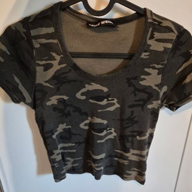 Camouflage-Baumwoll-Crop-Top grün schwarz beige