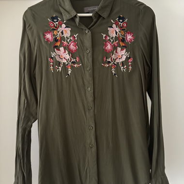 Olive green blouse with flowers