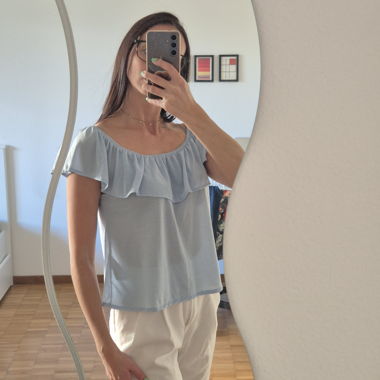 Periwinkle Top with front ruffle detail