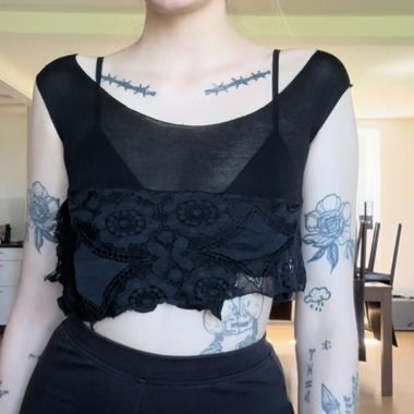 Thriftflip - Dark Fairy Black Lace Crop Top