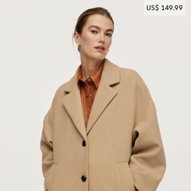 Mango Wool oversized coat in tan size S