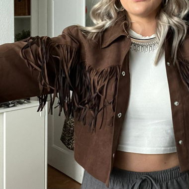 Kunst wildleder jacke mit fransen oversized