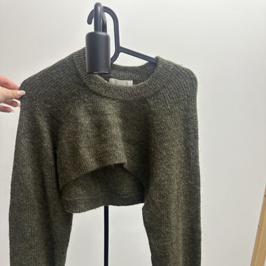 Olivgrüner Cropped-Strickpullover 