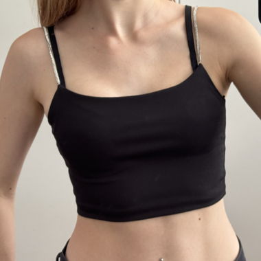 Schwarzes Crop Top mit Ketten Trägern