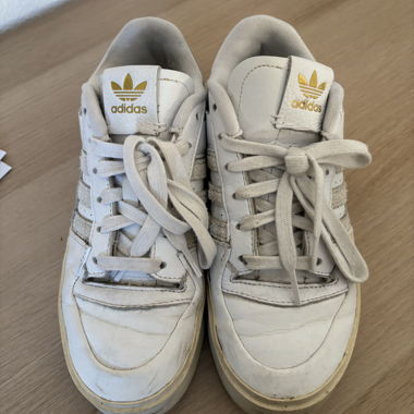 White Adidas sneakers with gold logo