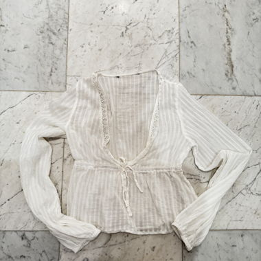 ZARA White long sleeve lace tie blouse