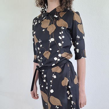 Robe Vintage bleu avec design feuilles