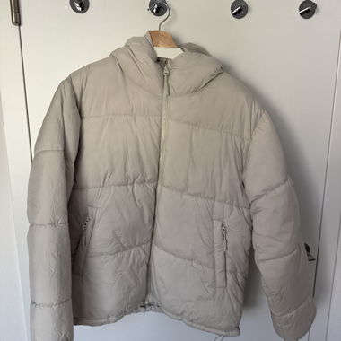 Beige down jacket with hood