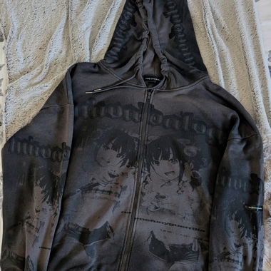 Faded Anime Print Hoodie