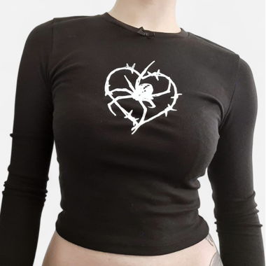 Handmade Crop Longsleeve mit Spinnenprint