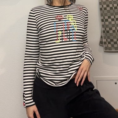 STRIPED DESIGUAL LONGSLEEVE TOP
