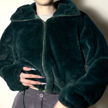 Warm Green Cropped Faux Fur Jacket 