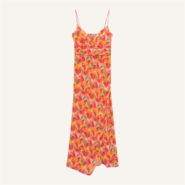 Zara pink orange floral Midi Dress
