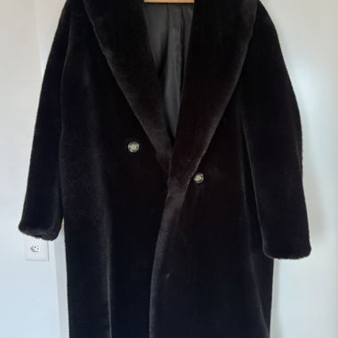 MANGO super-soft black plush coat