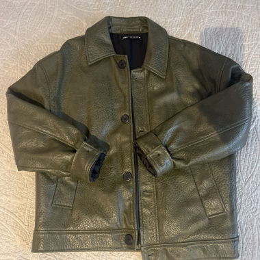 Khaki green faux leather jacket