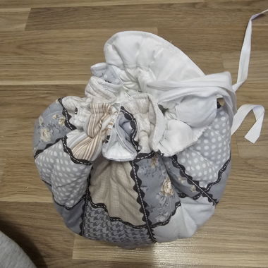 Padded fabric bag with drawstring, handmade
