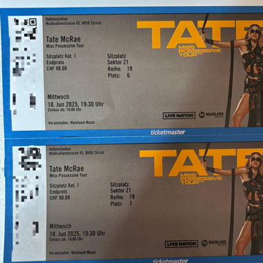 2x Tate McRae Tickets