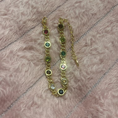 Gold Stainless Steel Gem Bracelet