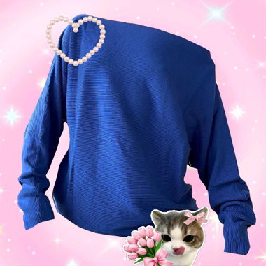 Blue sweater with wide neckline