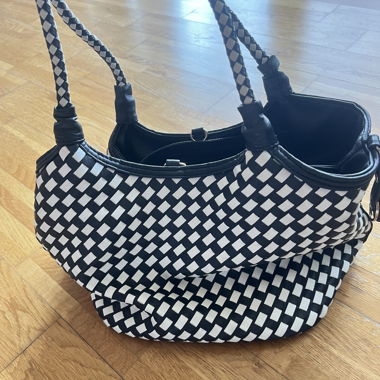 Borsa vintage a quadri con portafoglio